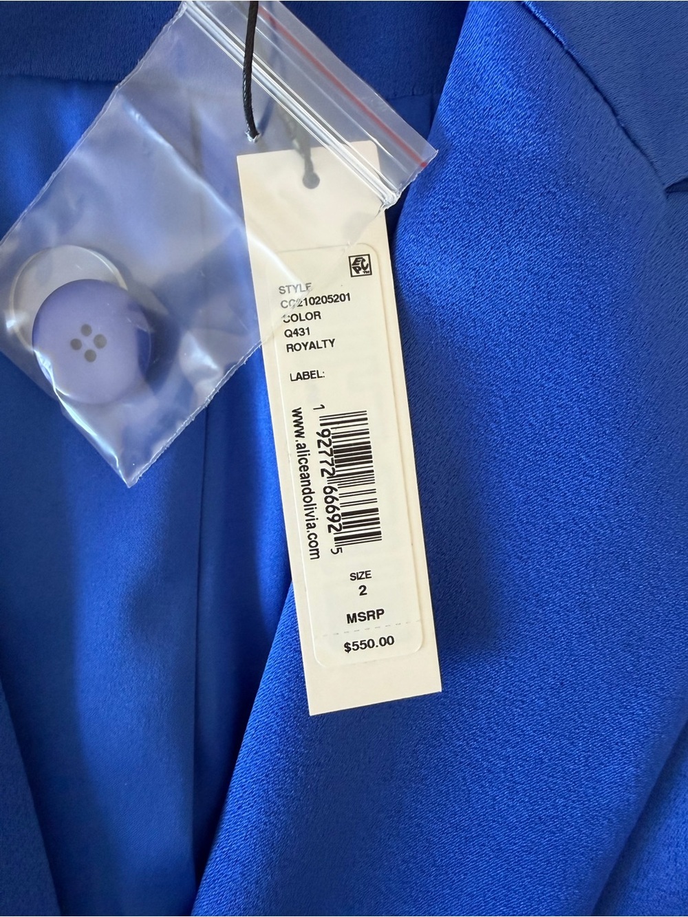 Alice + Olivia Justin Double Breasted Blazer in Royalty Blue, size 2, NWT - Picture 6 of 9